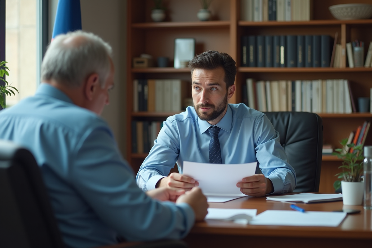 Un agent gouvernemental explique un avis d impots à un homme âgé