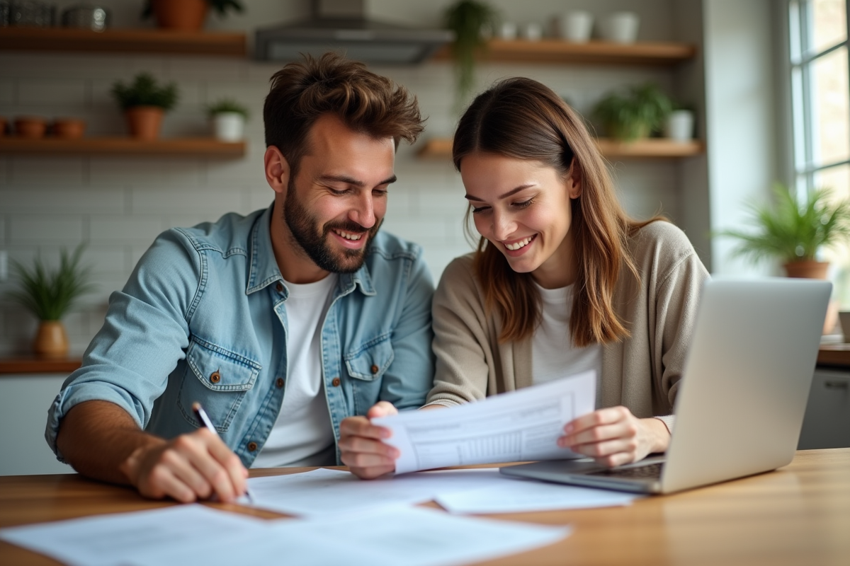 Couple discutant de finances à la maison