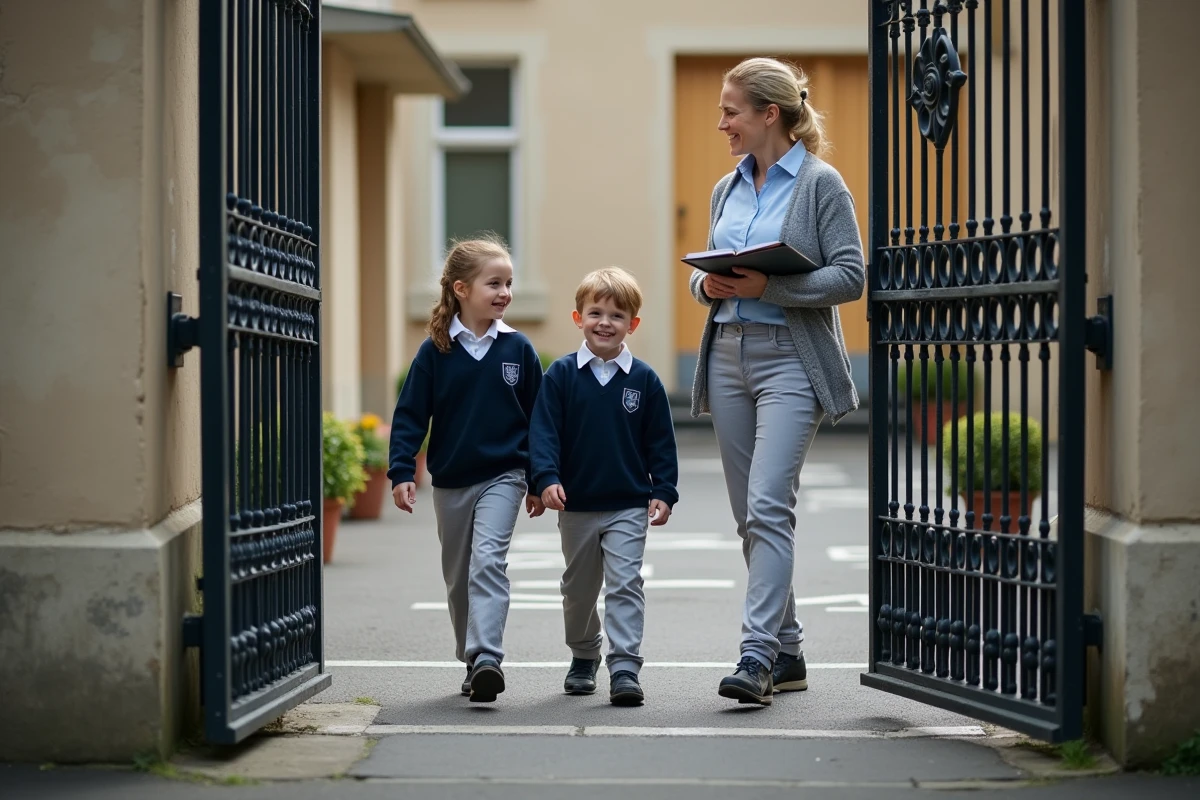 Enfants arrivant à l'école primaire de Maisons-Laffitte, établissement scolaire de qualité en banlieue parisienne