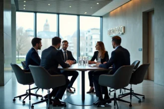 Groupe de professionnels en réunion dans un bureau moderne