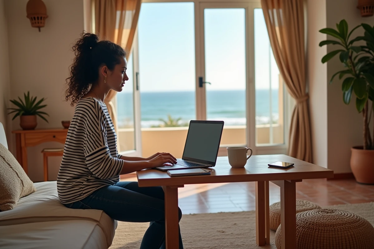 Expatriée en télétravail dans un appartement en location longue durée avec vue sur l'Atlantique à Essaouira