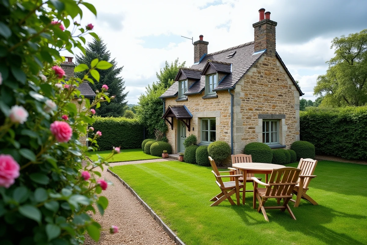 Extérieur d'une petite maison avec jardin privatif à louer dans l'Eure en Normandie