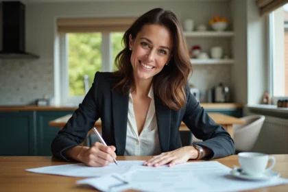 Femme d age moyen avec documents immobiliers