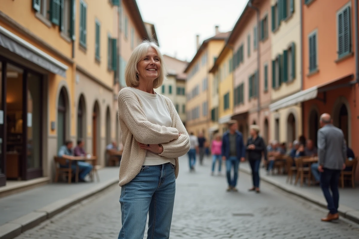 Femme souriante dans un quartier coloré de Mille