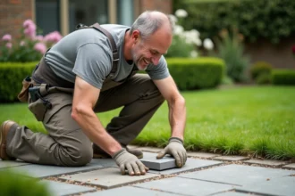 Muret en pierre dans un jardin bien aménagé
