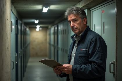 Homme d age moyen examine une cave de rangement souterraine