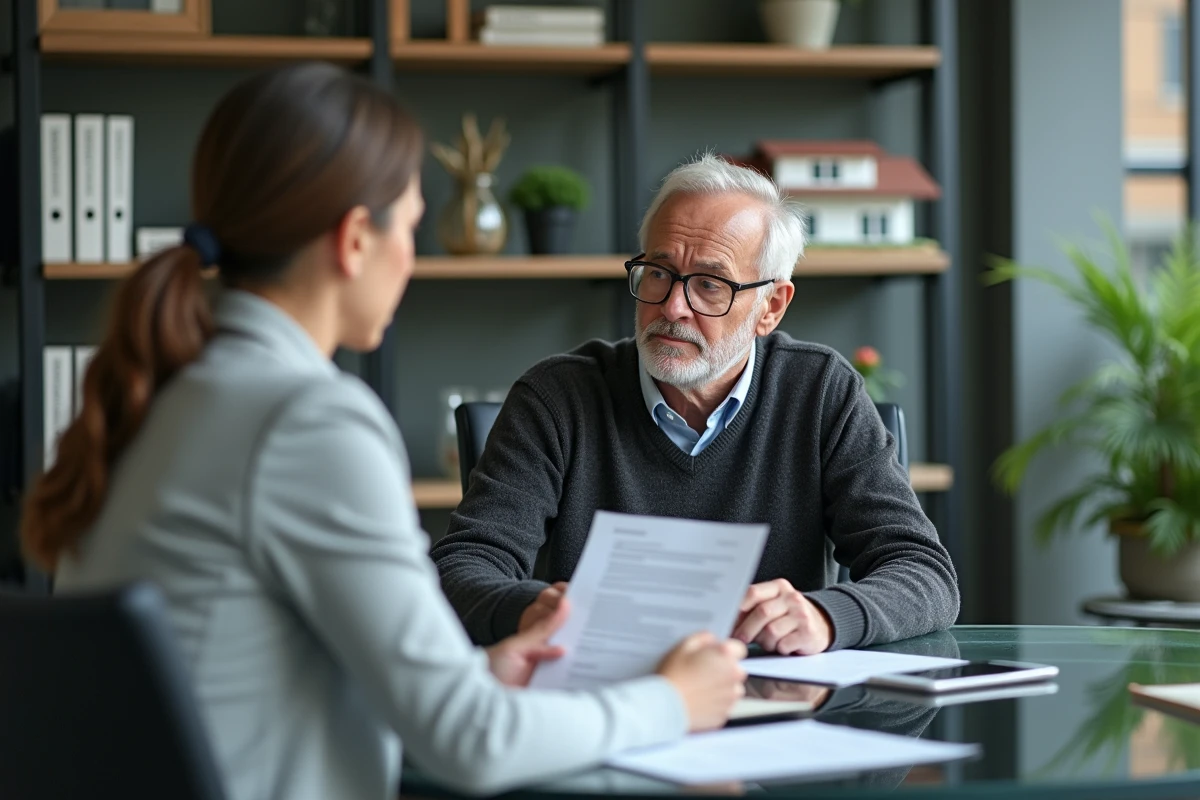 Homme d age avance avec agent immobilier