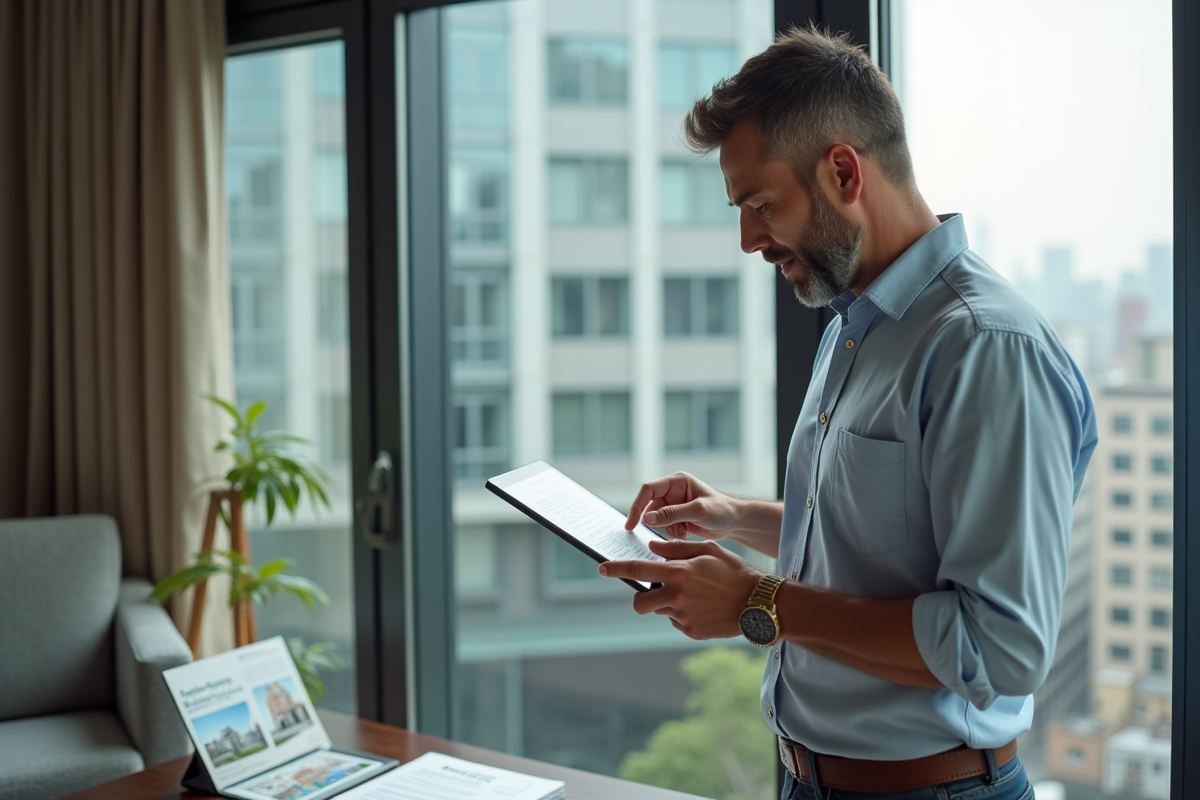 Homme utilisant une tablette pour sa declaration fiscale
