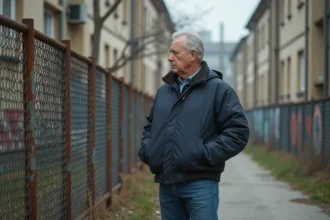 Homme d'âge moyen dans un quartier en déclin urbain