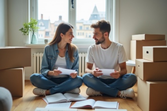 Jeune couple planifiant leur déménagement dans un appartement