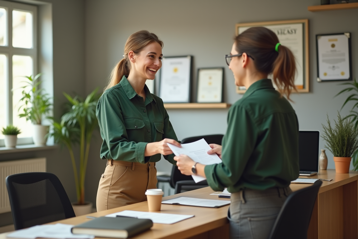 Jeune femme remettant un formulaire d