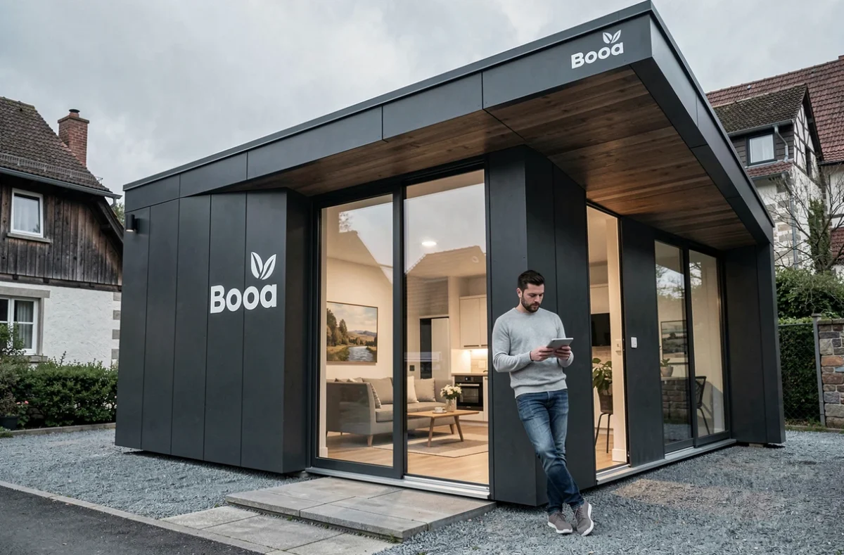 Maison individuelle écologique Booa dans le Bas-Rhin avec bardage anthracite et design géométrique moderne