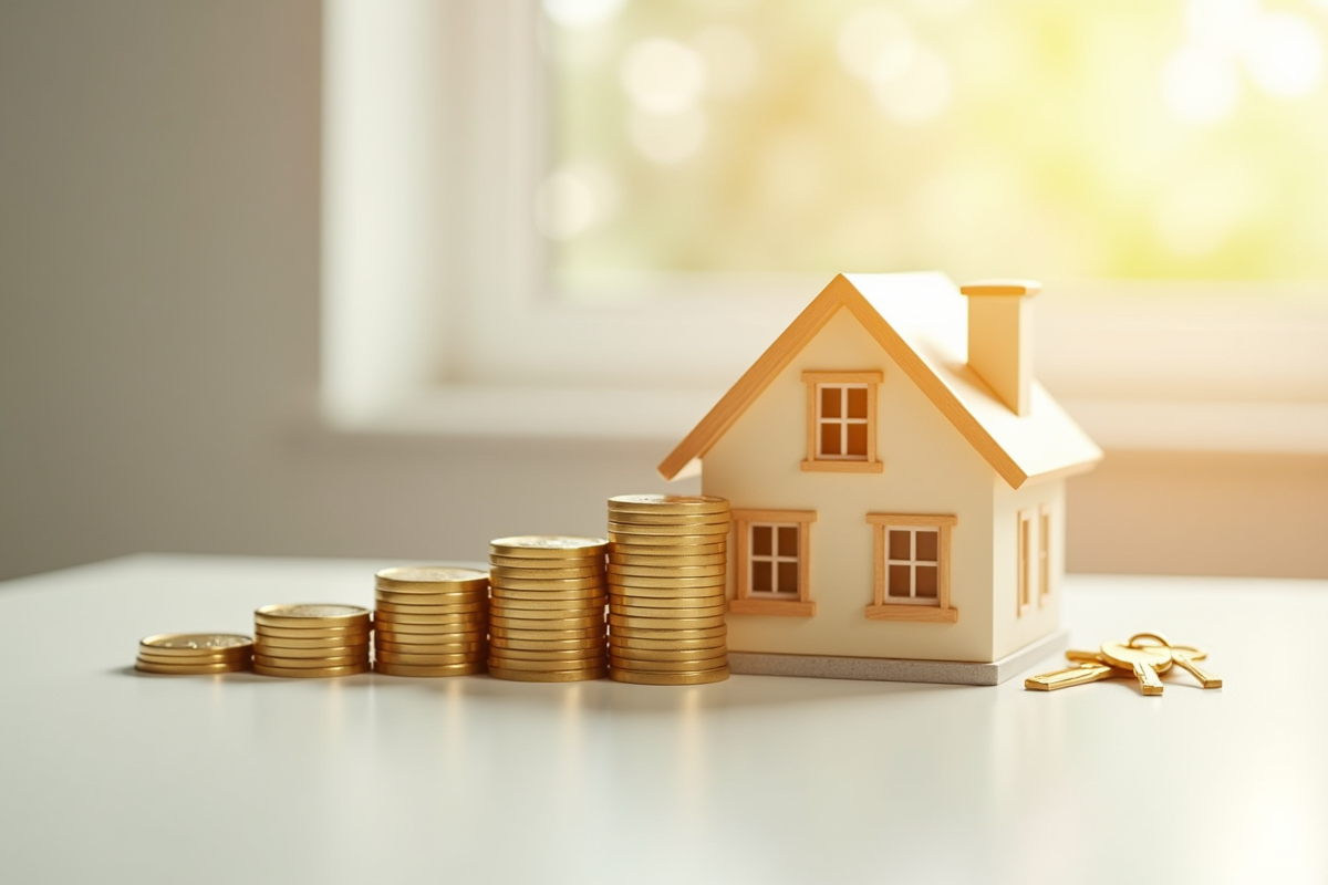 Modèle de maison clés en or et pièces d euro pour l immobilier