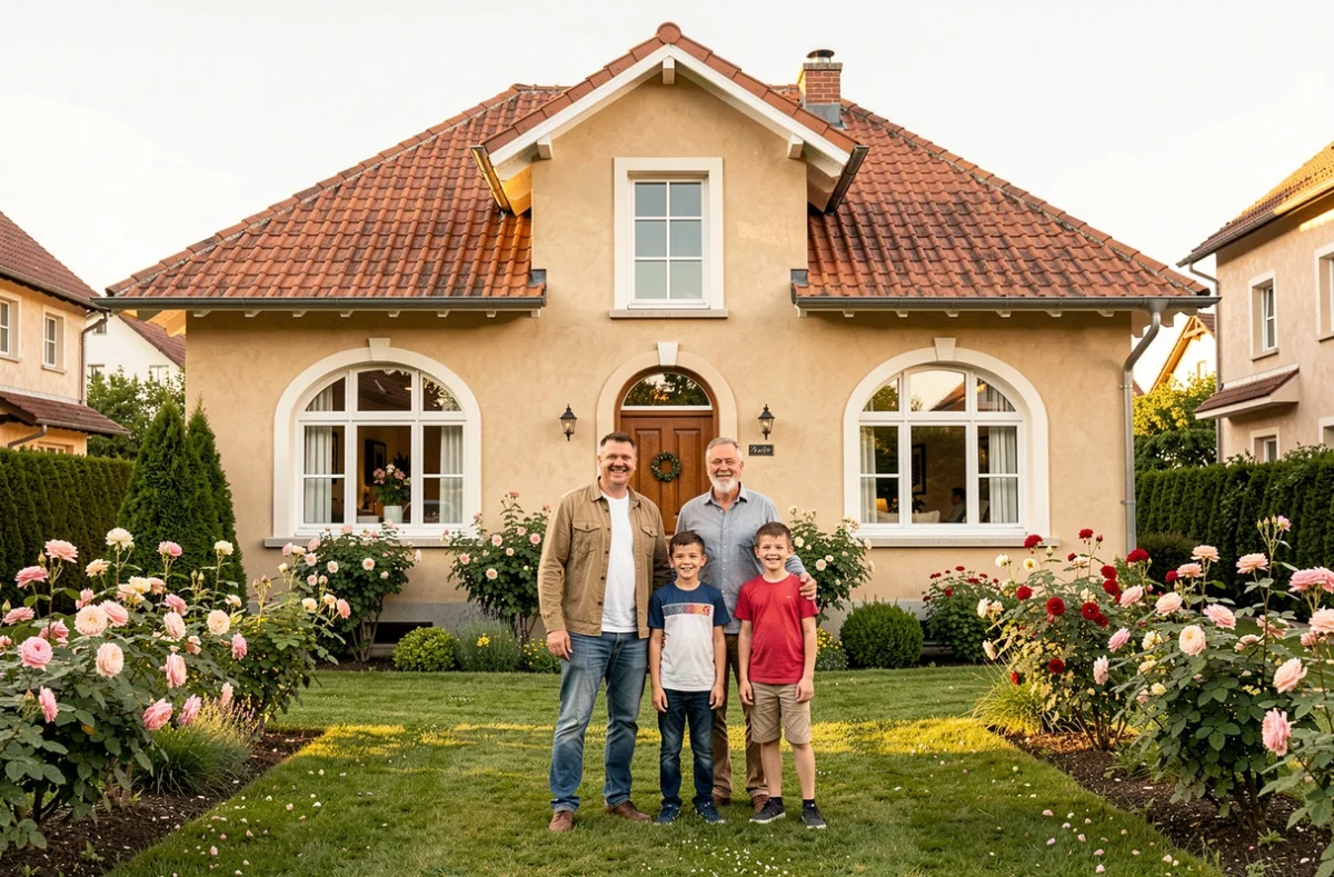 Maison individuelle de style pavillonnaire construite par Maisons France Confort dans le Bas-Rhin avec toit en tuiles et jardin fleuri