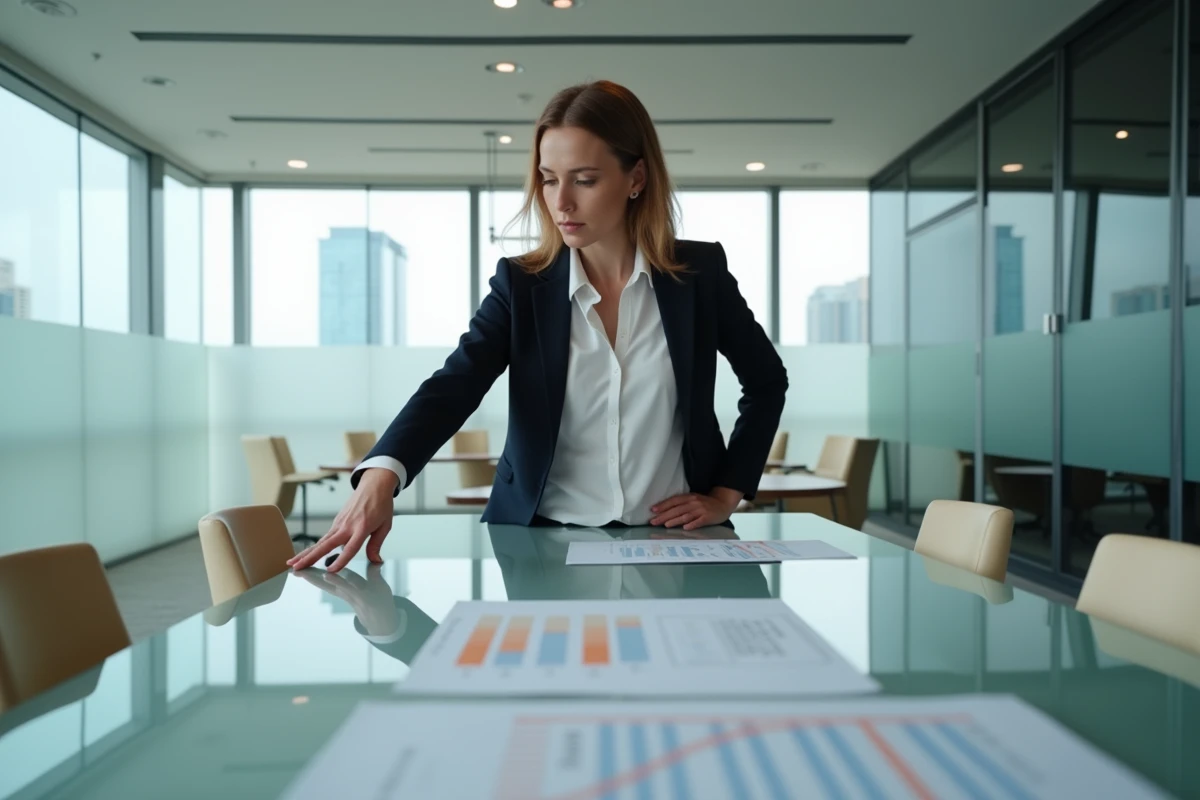 Professionnelle de l'immobilier commercial analysant un graphique d'évolution de l'indice ICC pour la révision de loyers en 2026